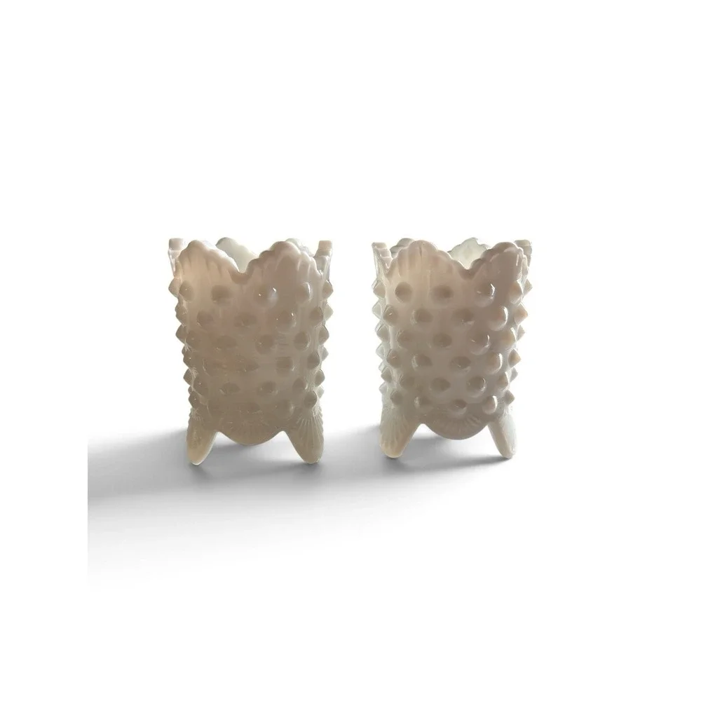 Fenton Hobnail Toothpick Holder White set of 2 Footed